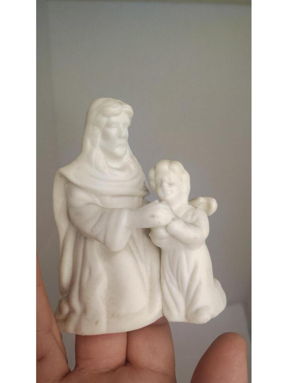 Jesus with Child Figurine White Ceramic Religious Statue Christian Decor